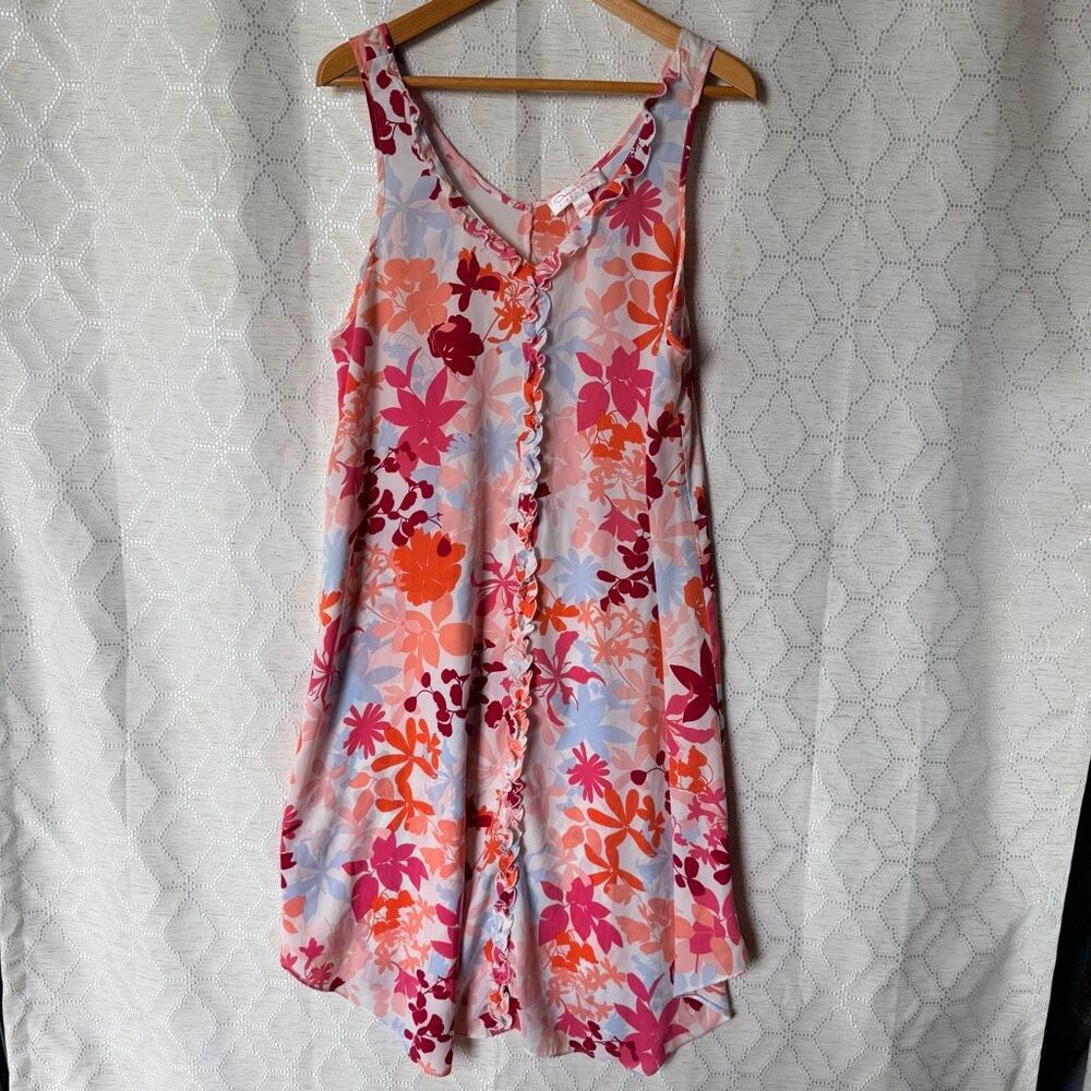 Oscar de la Renta Pink Label XL Floral Dress Ruffles Tropical Luxury Flowy Beach